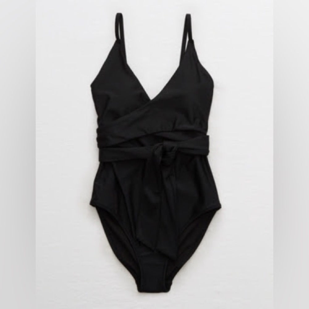 Aerie Black Wrap One Piece Swimsuit